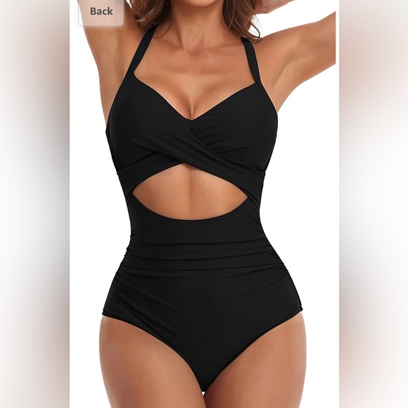 Black Tummy Control one piece bathingsuit with cut out Medium, full coverage - Picture 1 of 7